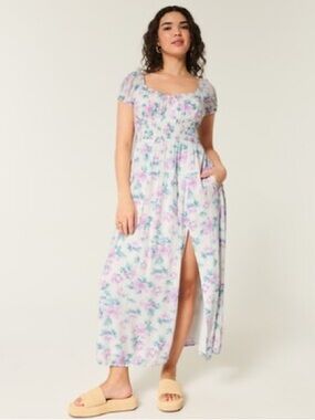 Hollister White Floral Open-Back Maxi Dress XXL Petite with Pockets